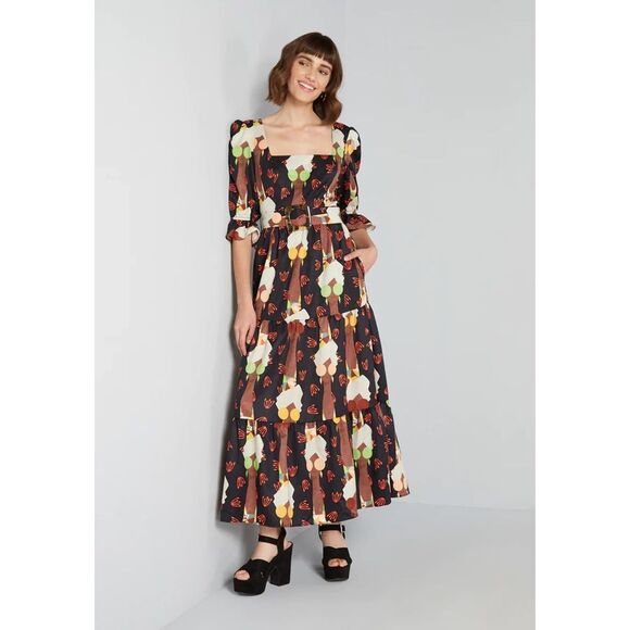 Hutch Dresses & Skirts - NWT Hutch ModCloth Let's Go Boho Black Long Sleeve‎ Belted Maxi Dress Size 8